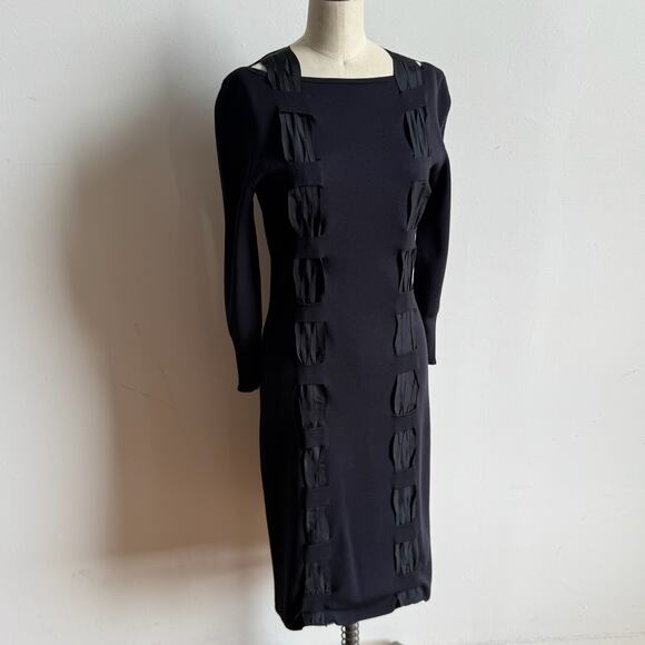 Vintage AKRIS for Bergdorf Goodman Silk Knit Knee Length Ribbon Dress - Picture 2 of 12
